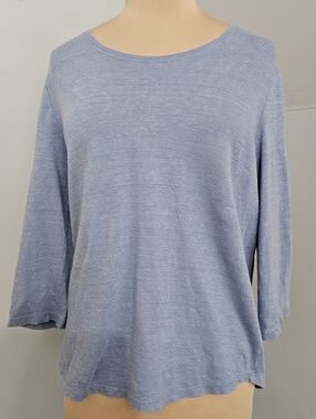 Trenery Organic Cotton Linen Blue Knit Top 3/4 Sleeve XL Lightweight Casual